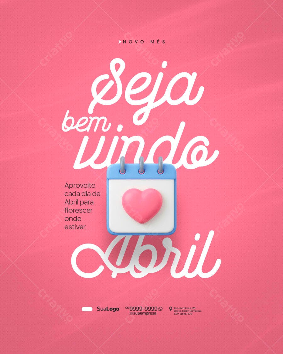 Post Instagram Seja Bem Vindo Abril PSD Editável