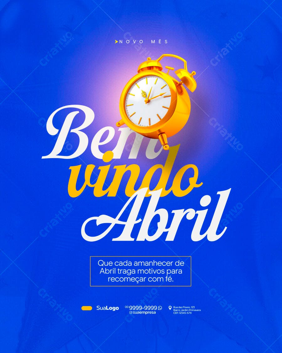 Post Instagram Bem-Vindo Abril PSD Editável
