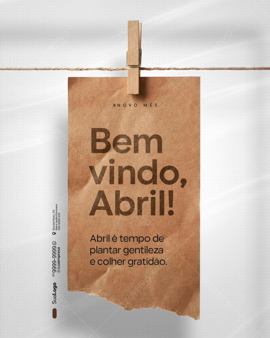 Post Instagram Bem-vindo Abril Novo Mês PSD Editável