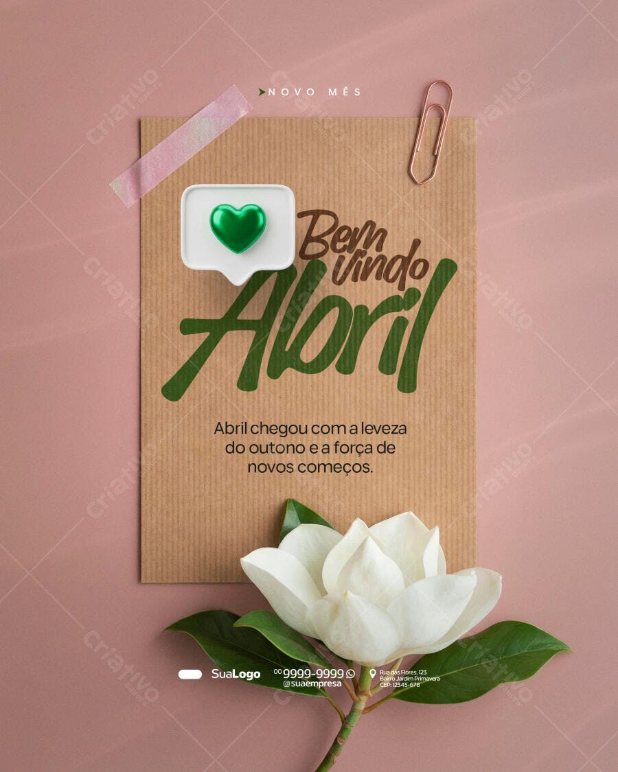Post Instagram Bem Vindo Abril Outono PSD Editável