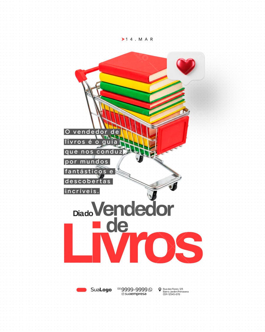 Post Dia do Vendedor de Livros 14 de Março PSD Editável