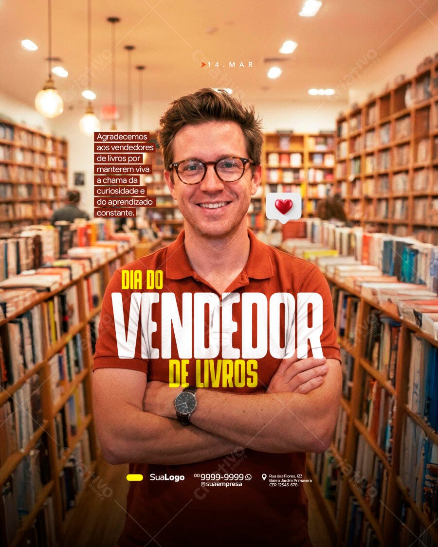 Post Instagram Dia do Vendedor de Livros PSD Editável