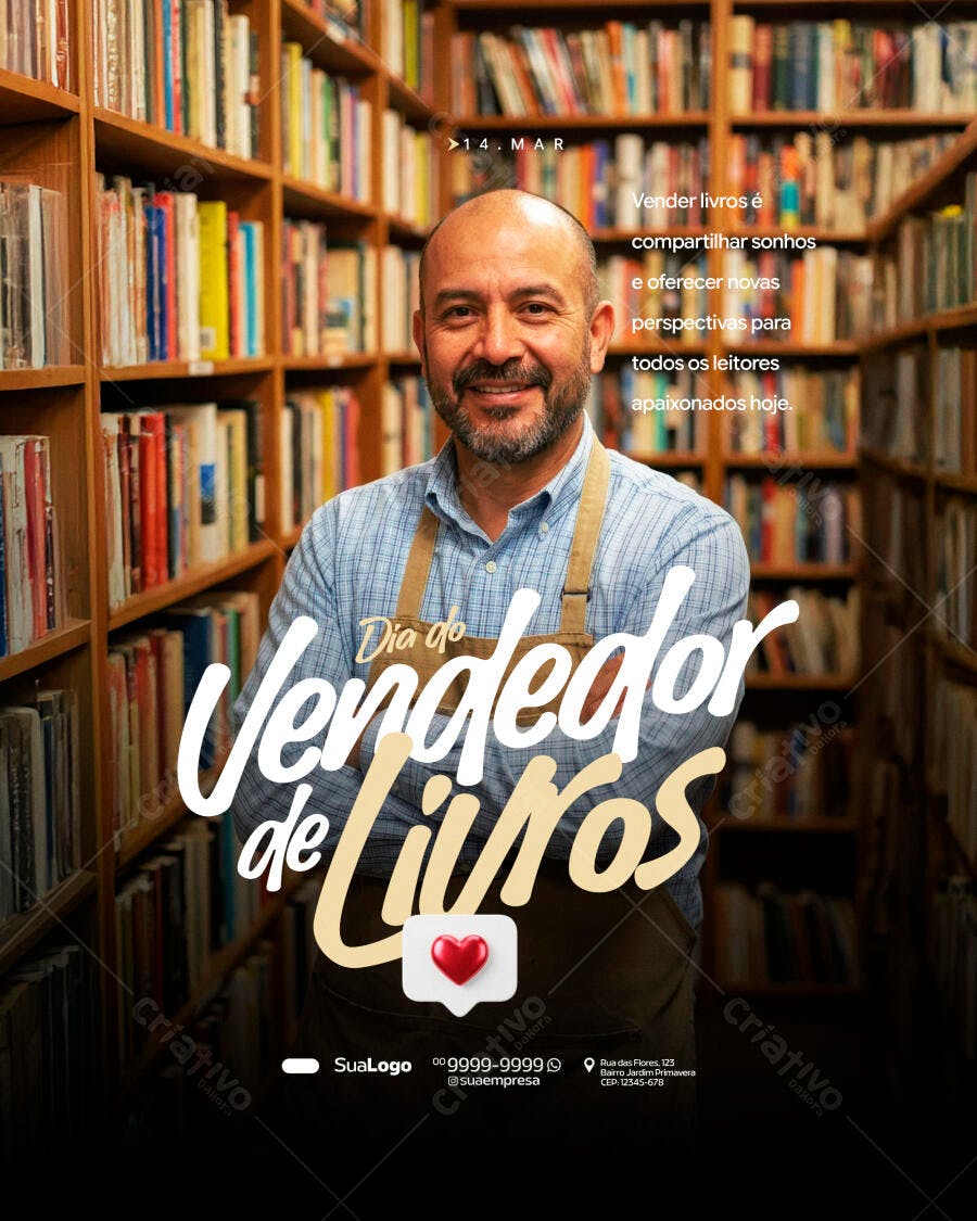 Post Instagram Dia do Vendedor de Livros PSD Editável