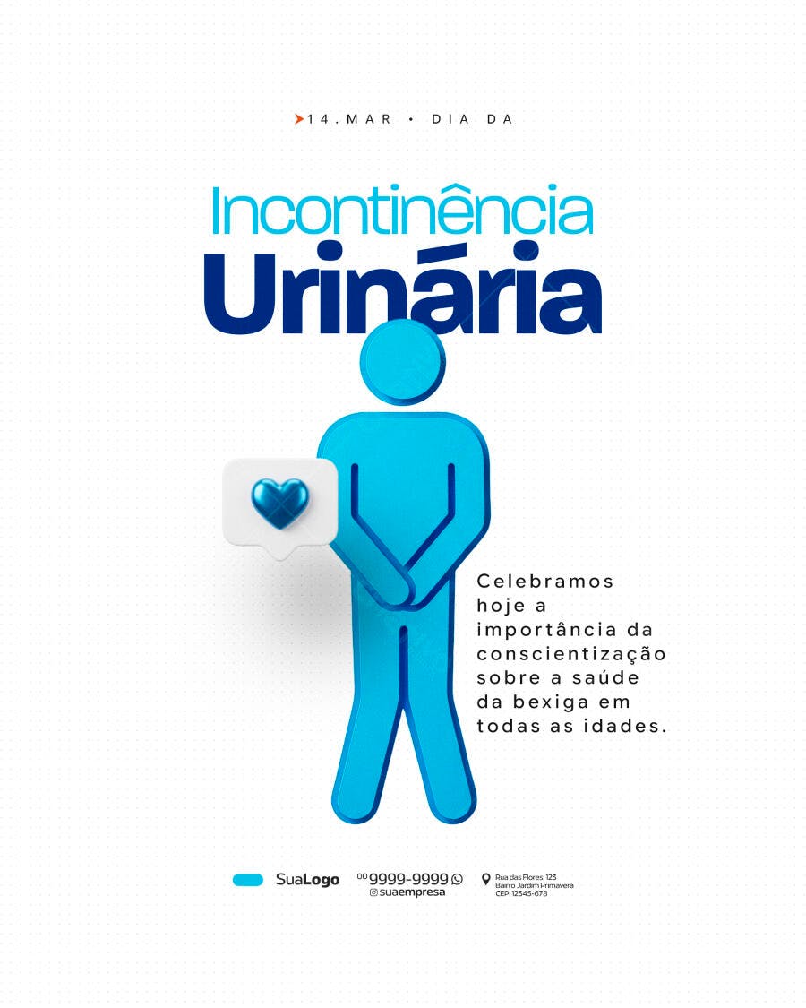Post Incontinência Urinária 14 de Março Clínica Médica PSD Editável