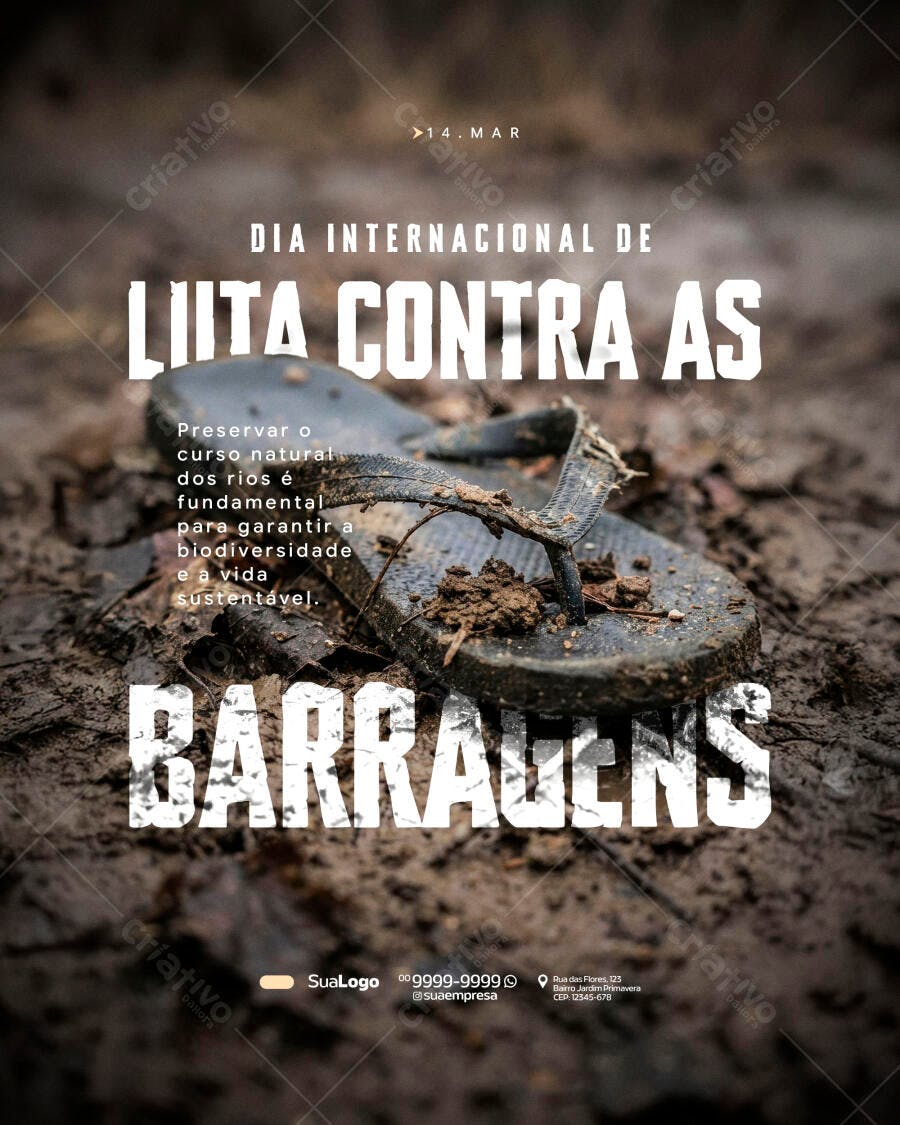 Post Instagram Dia Internacional Luta Contra Barragens PSD Editável