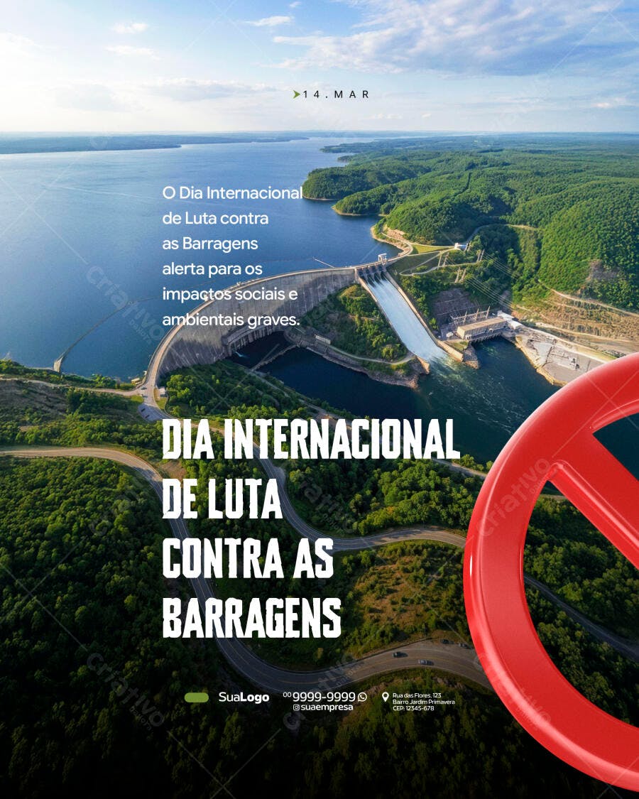 Post Instagram Dia Luta Contra Barragens 14 Março PSD Editável