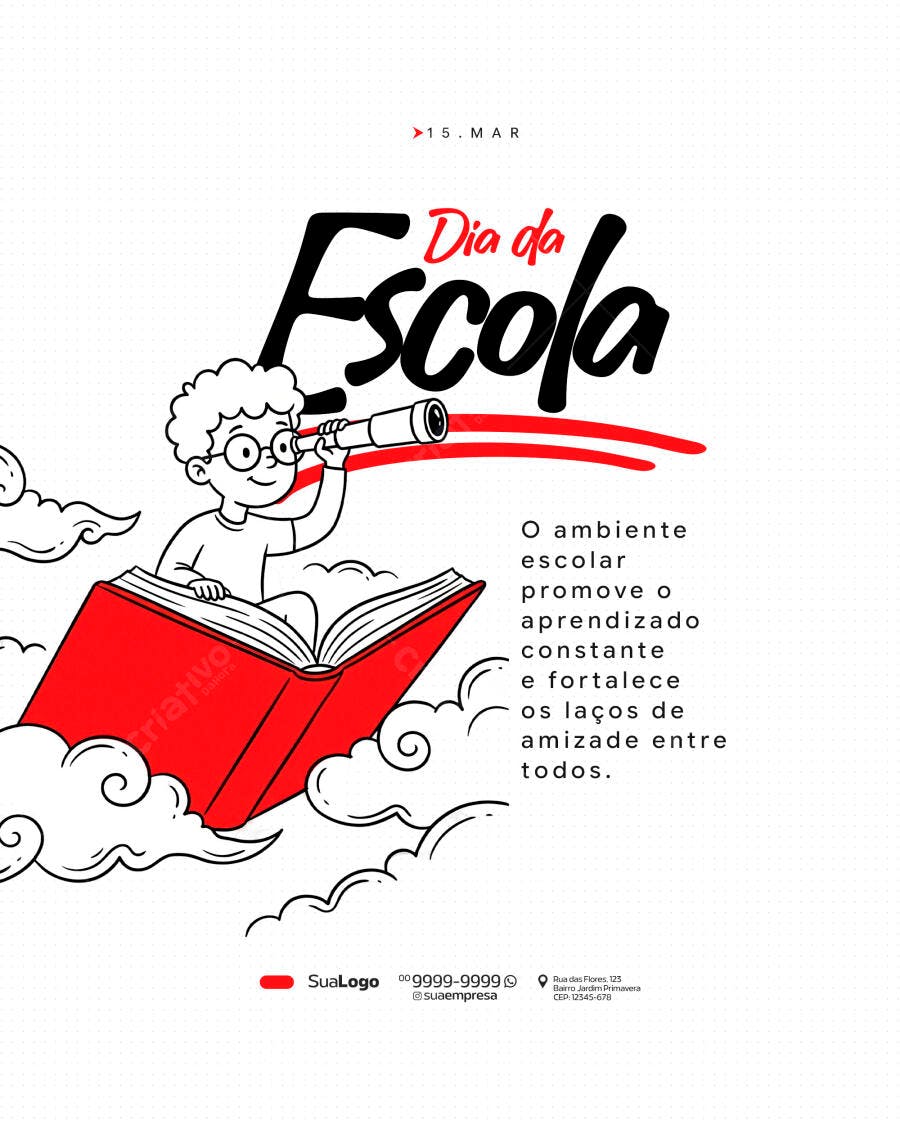 Post Instagram Dia da Escola Educação PSD Editável