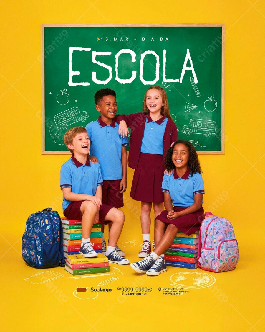 Post Dia da Escola Março Educação PSD Editável