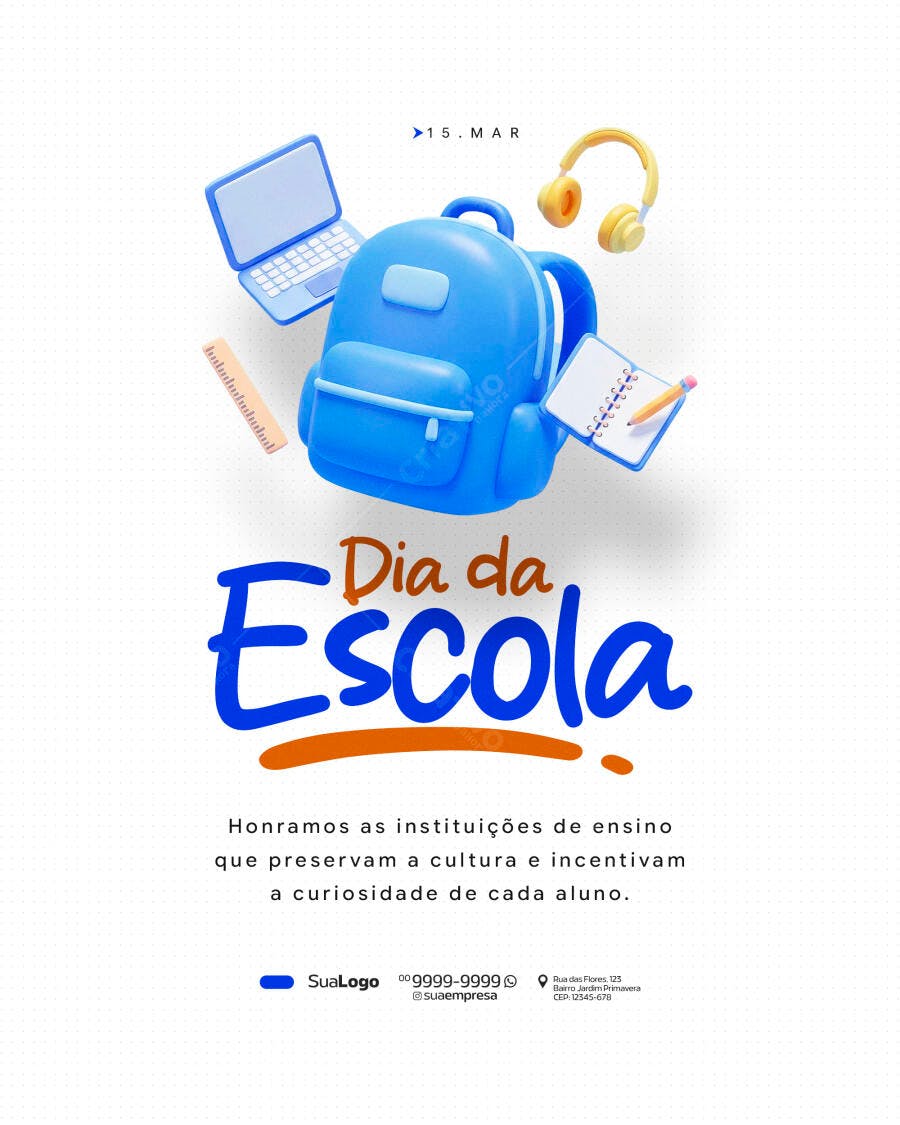Post Dia da Escola Março Educação PSD Editável