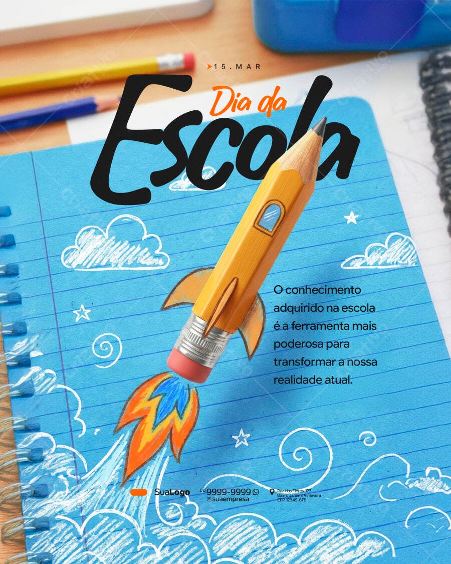 Post Dia da Escola Março Educação PSD Editável