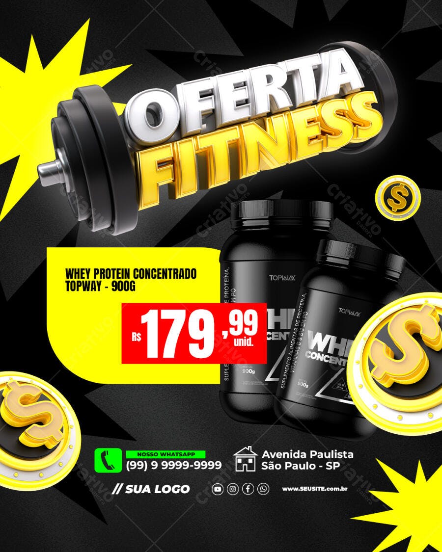 Flyer Oferta Fitness Academia Suplementos PSD Editável