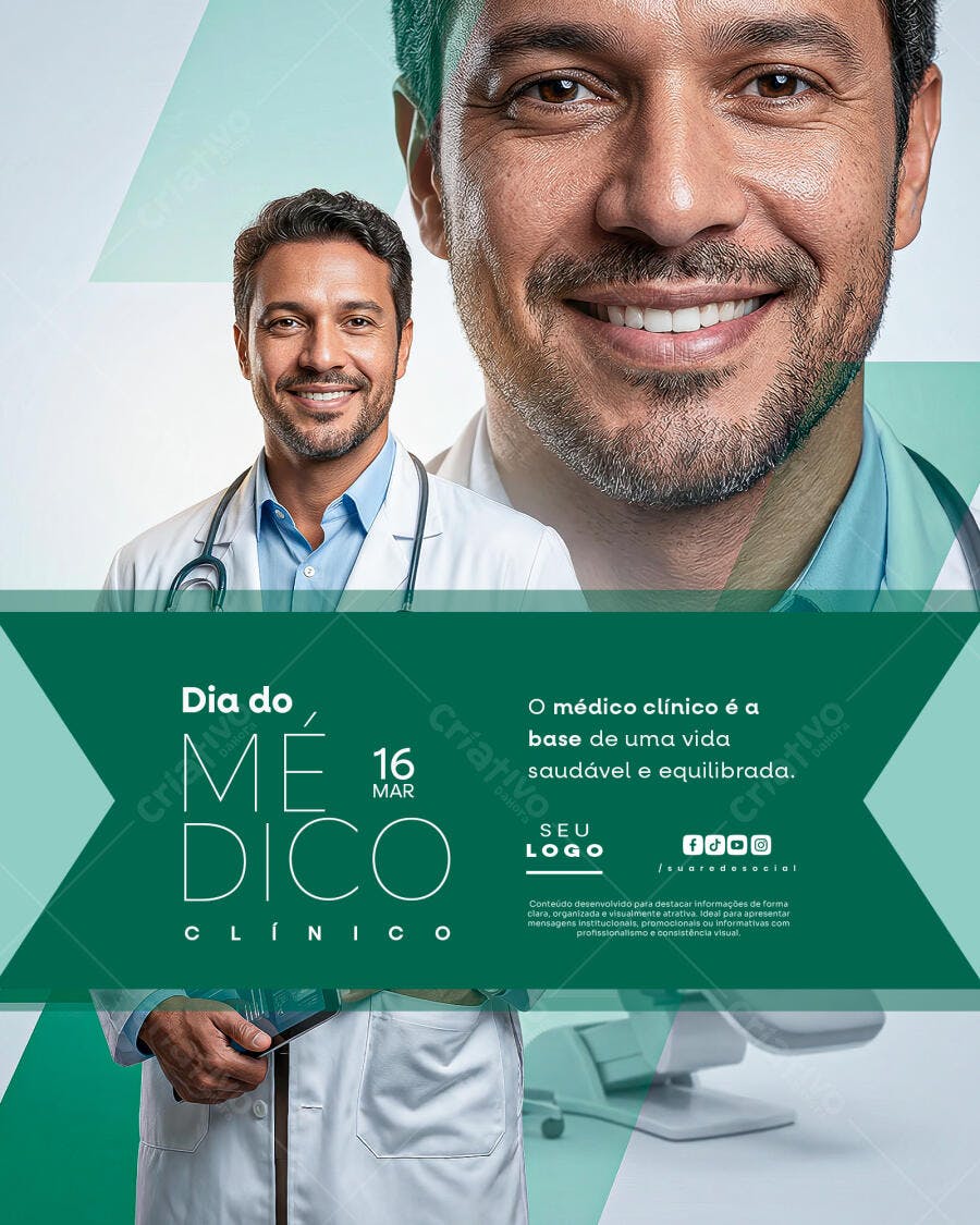 Post Instagram Dia do Médico Clínico 16 Março PSD Editável