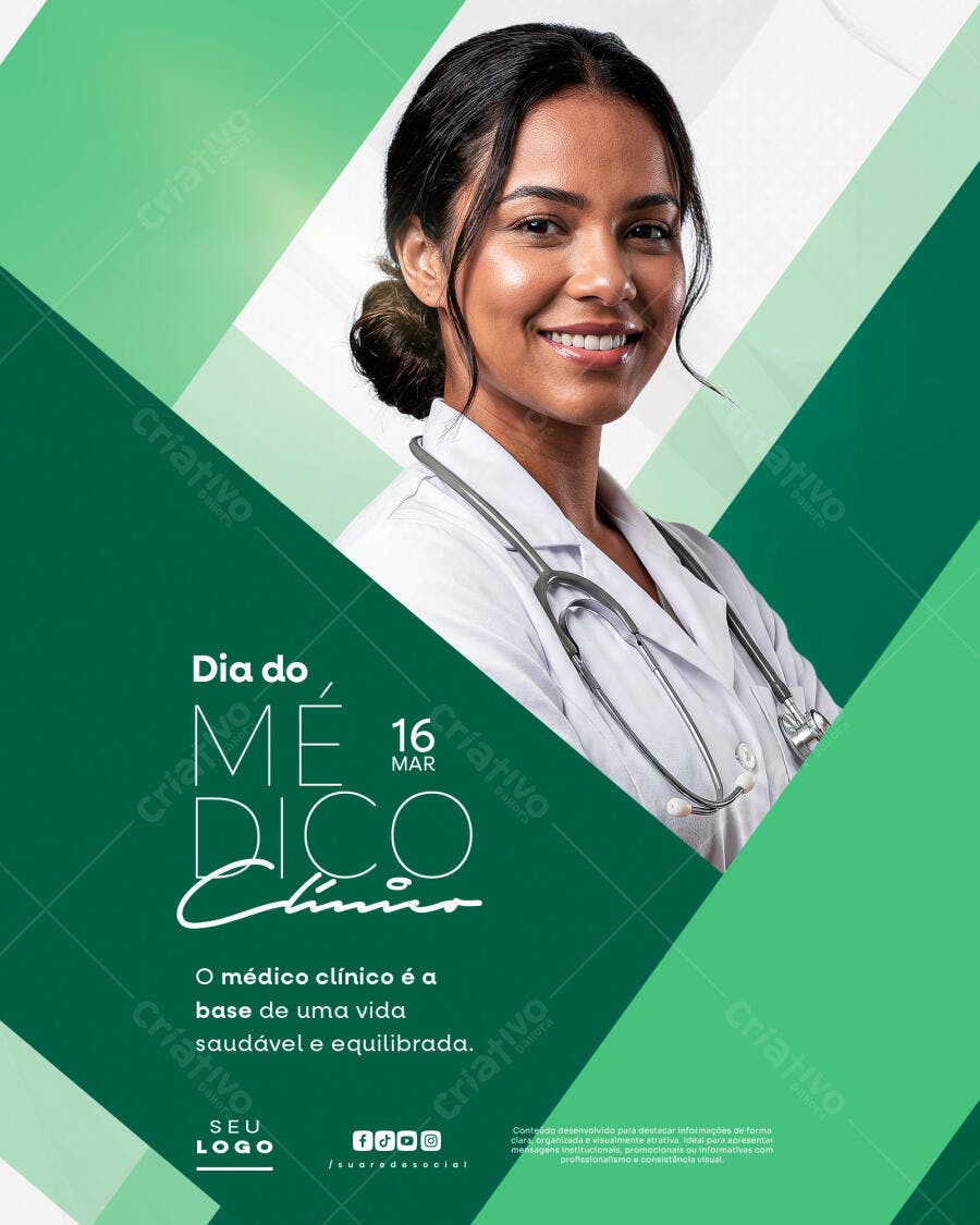 Post Instagram Dia do Médico Clínico 16 Março PSD Editável
