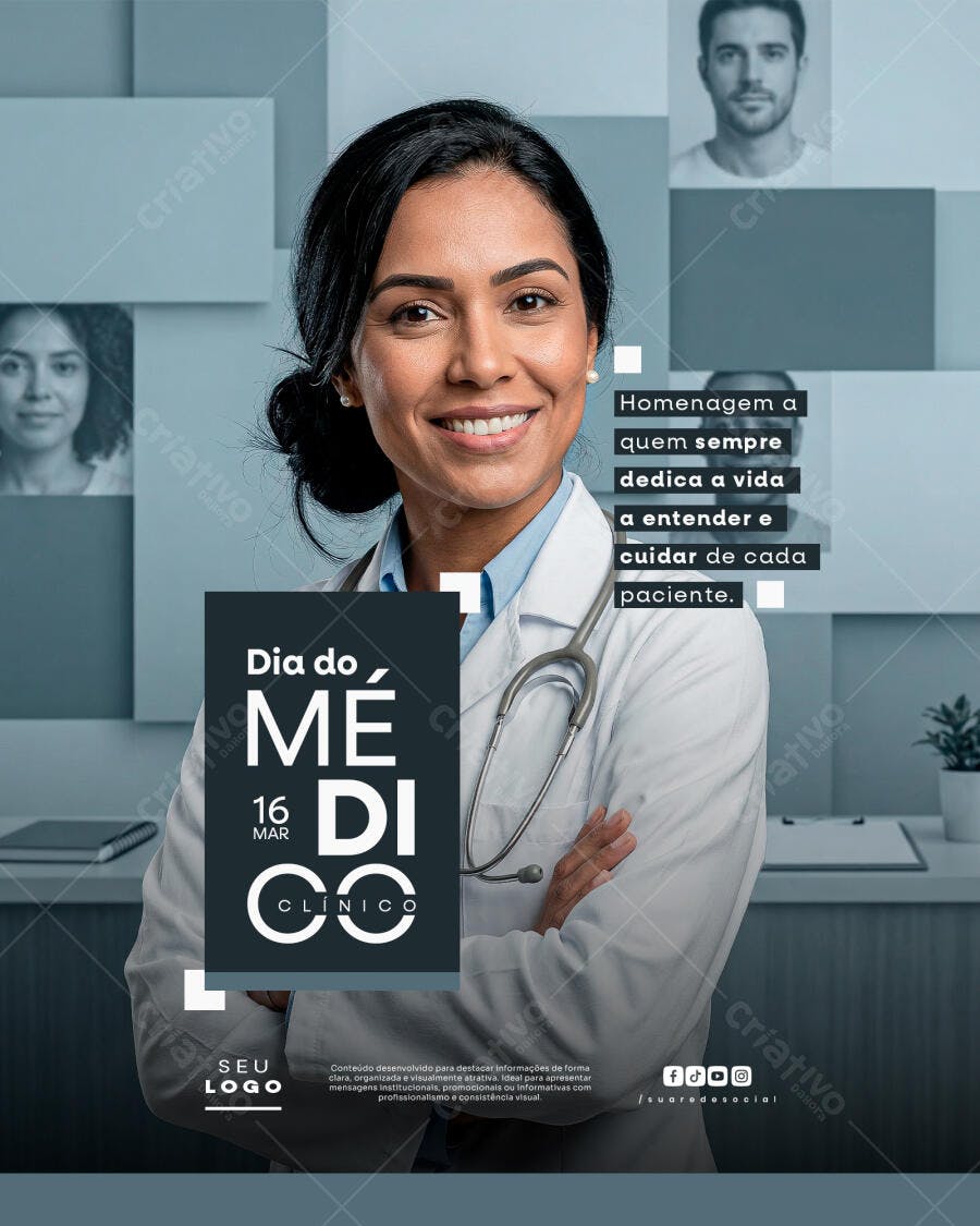 Post Instagram Dia do Médico 16 Março Clínica PSD Editável