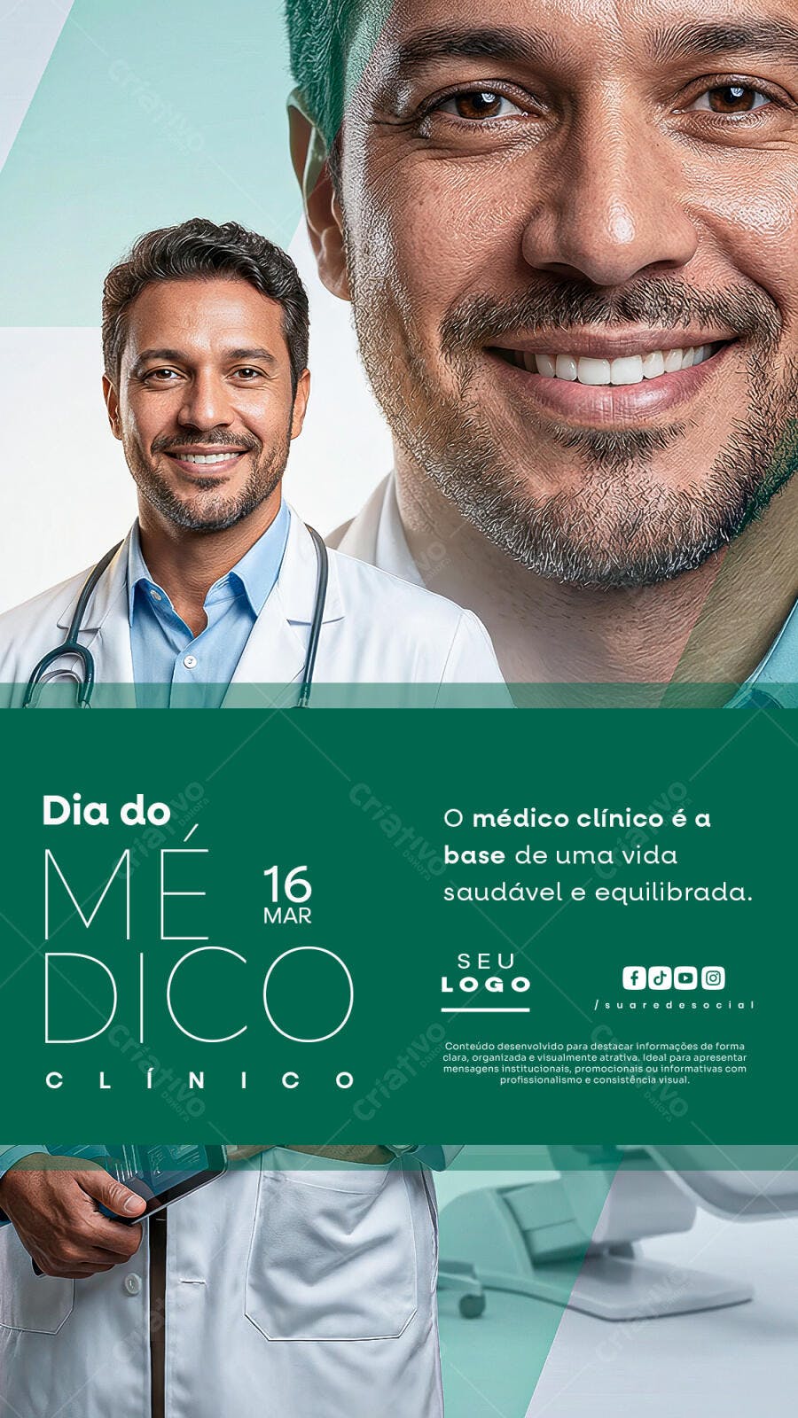 Post Instagram Dia do Médico Clínico 16 Março PSD Editável