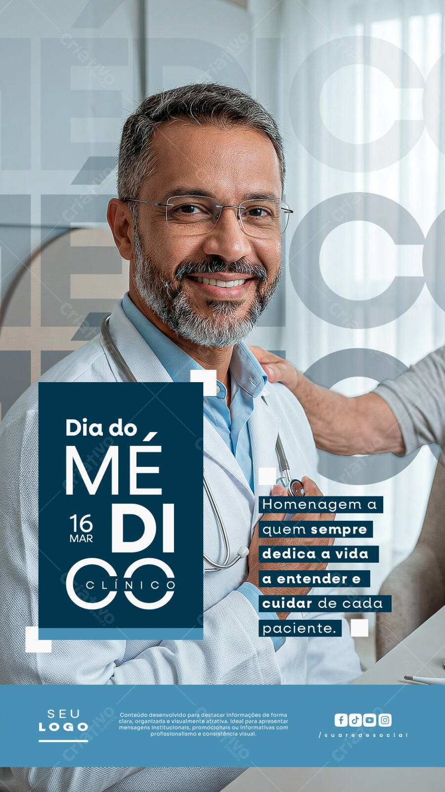Post Instagram Dia do Médico Clínico 16 Março PSD Editável