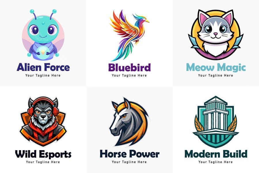 Logos Mascotes Cartoon Animais Coloridos PNG Transparente