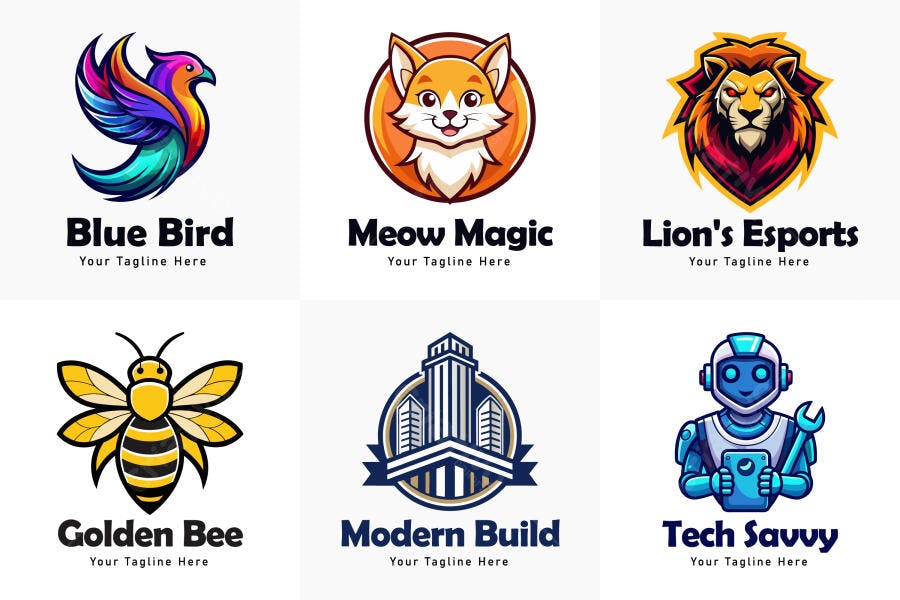 Logos Mascotes Animais Coloridos e Modernos Vetor PNG