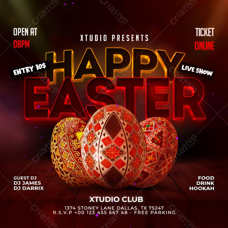 Flyer Happy Easter Festa Páscoa Balada PSD Editável