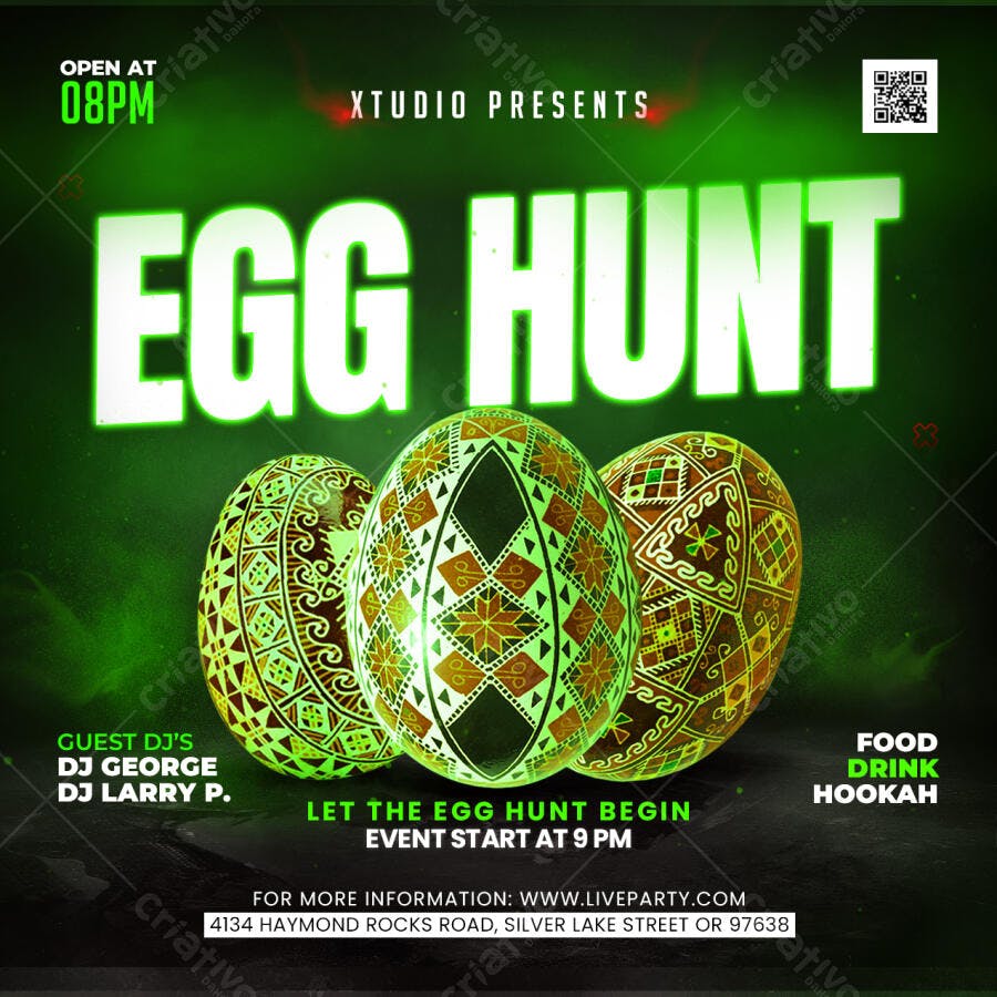 Flyer Páscoa Egg Hunt Festa Noturna PSD Editável