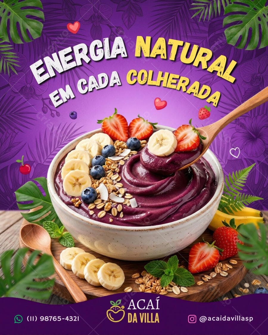 Template Canva Post Instagram Açaí Frutas Tropical Editável