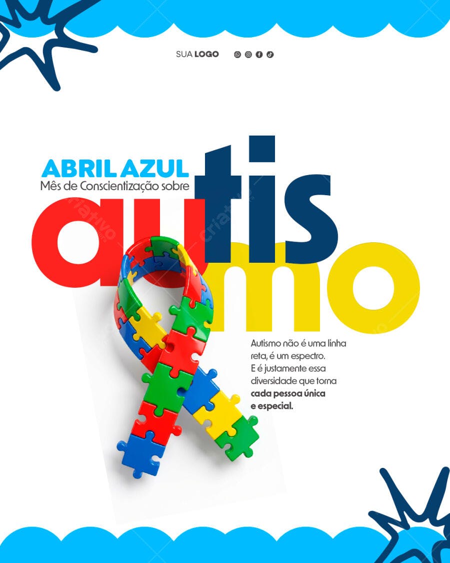Post Instagram Abril Azul Autismo PSD Editável