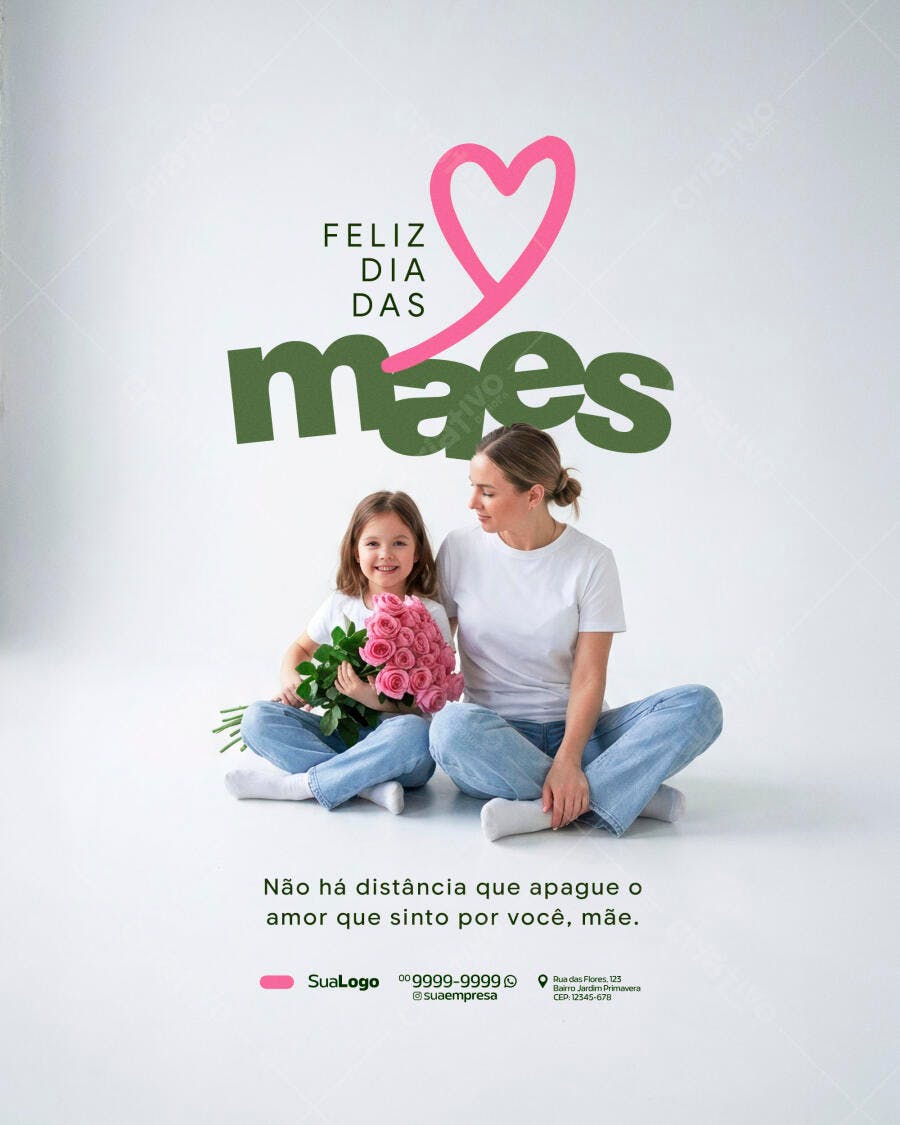Post Instagram Dia das Mães Rosas PSD Editável
