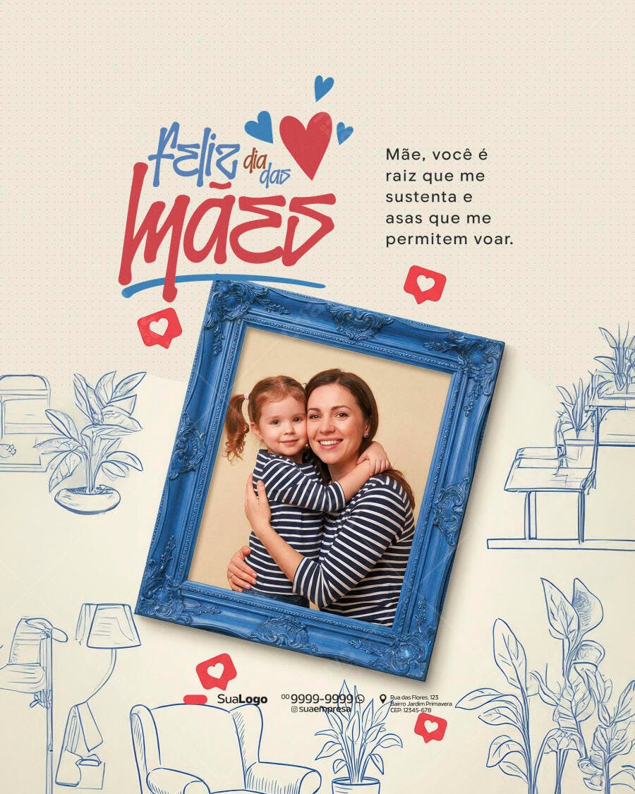 Post Instagram Dia das Mães Foto Família PSD Editável