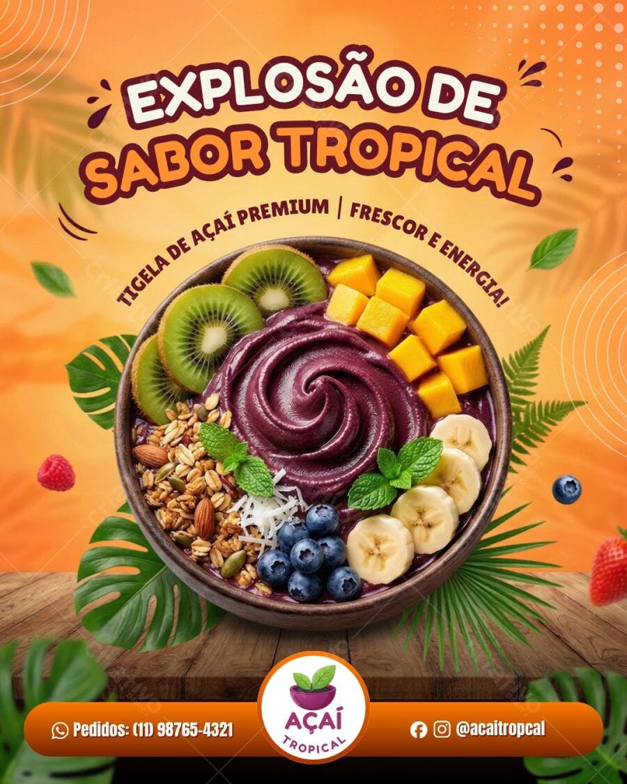Template Canva Post Instagram Açaí Tropical Editável