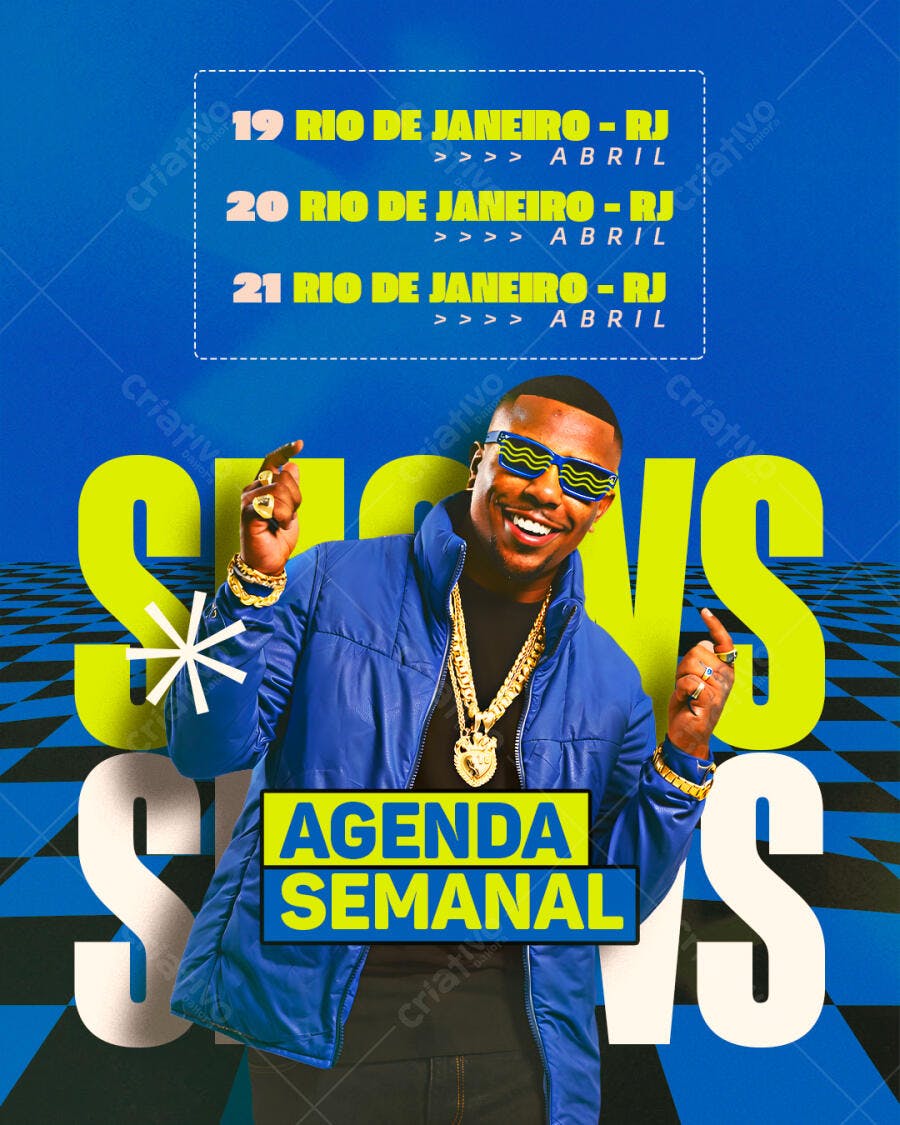 Post Instagram Agenda Semanal Eventos Abril PSD Editável
