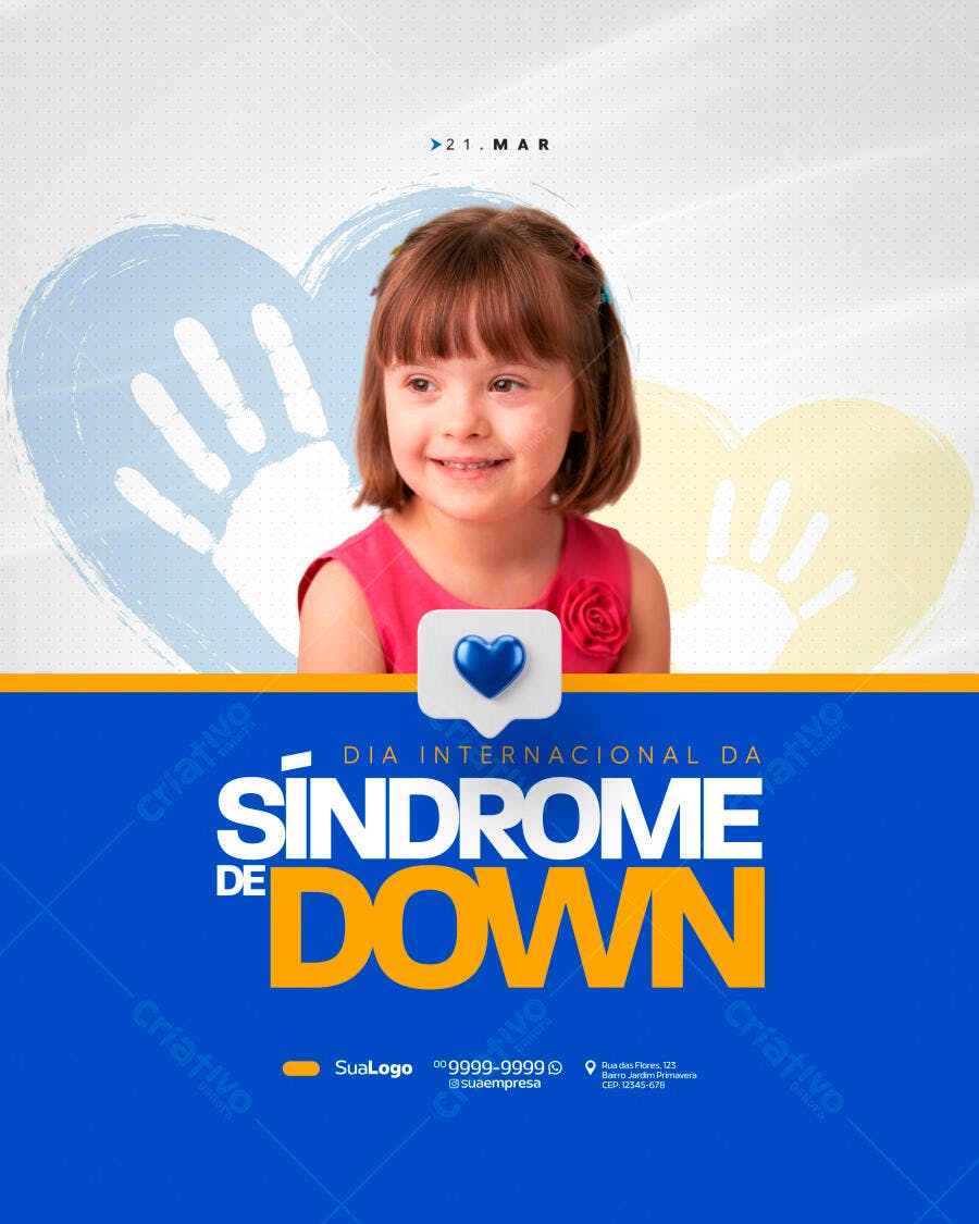 Post Instagram Dia Internacional da Síndrome de Down 21 Março PSD Editável