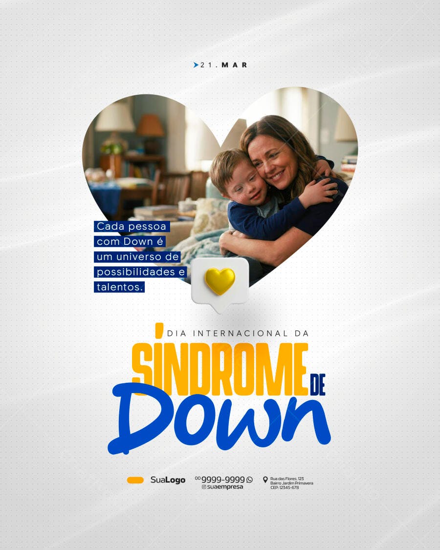 Post Dia Internacional da Síndrome de Down 21 de Março PSD Editável