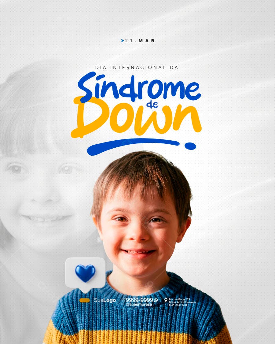Post Instagram Dia Internacional da Síndrome de Down PSD Editável