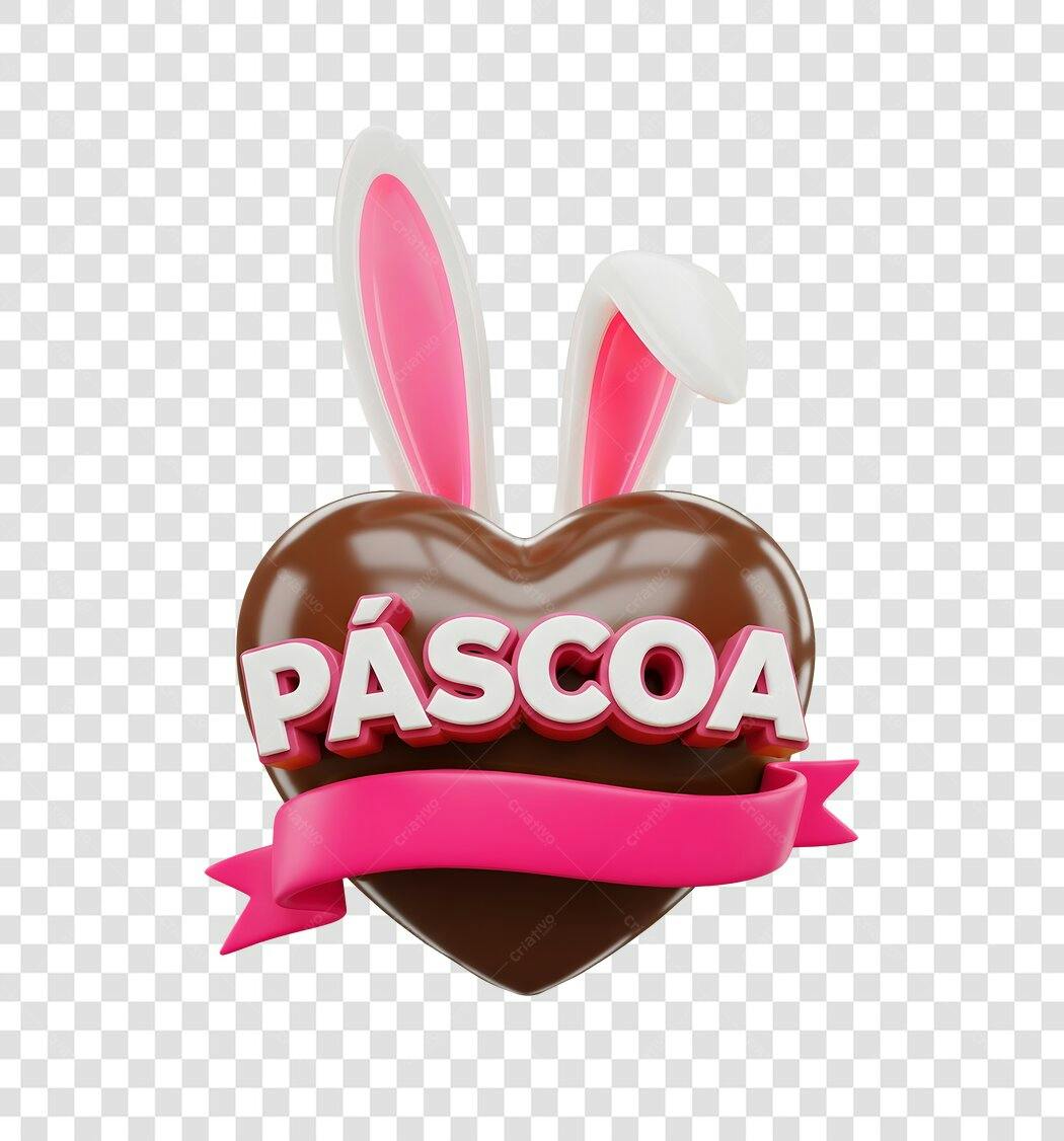 Elemento 3D Coração Chocolate Páscoa Abril PNG Fundo Transparente