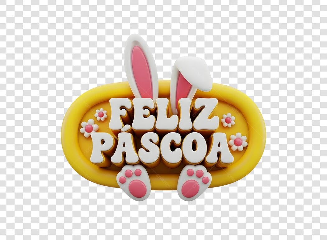 Elemento 3D Feliz Páscoa Coelho Orelhas Patas PNG Fundo Transparente