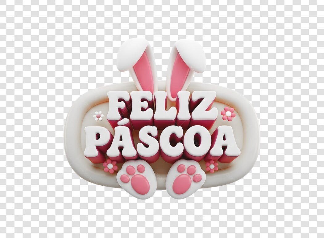Elemento 3D Feliz Páscoa Abril Orelhas Coelhinho PNG Fundo Transparente