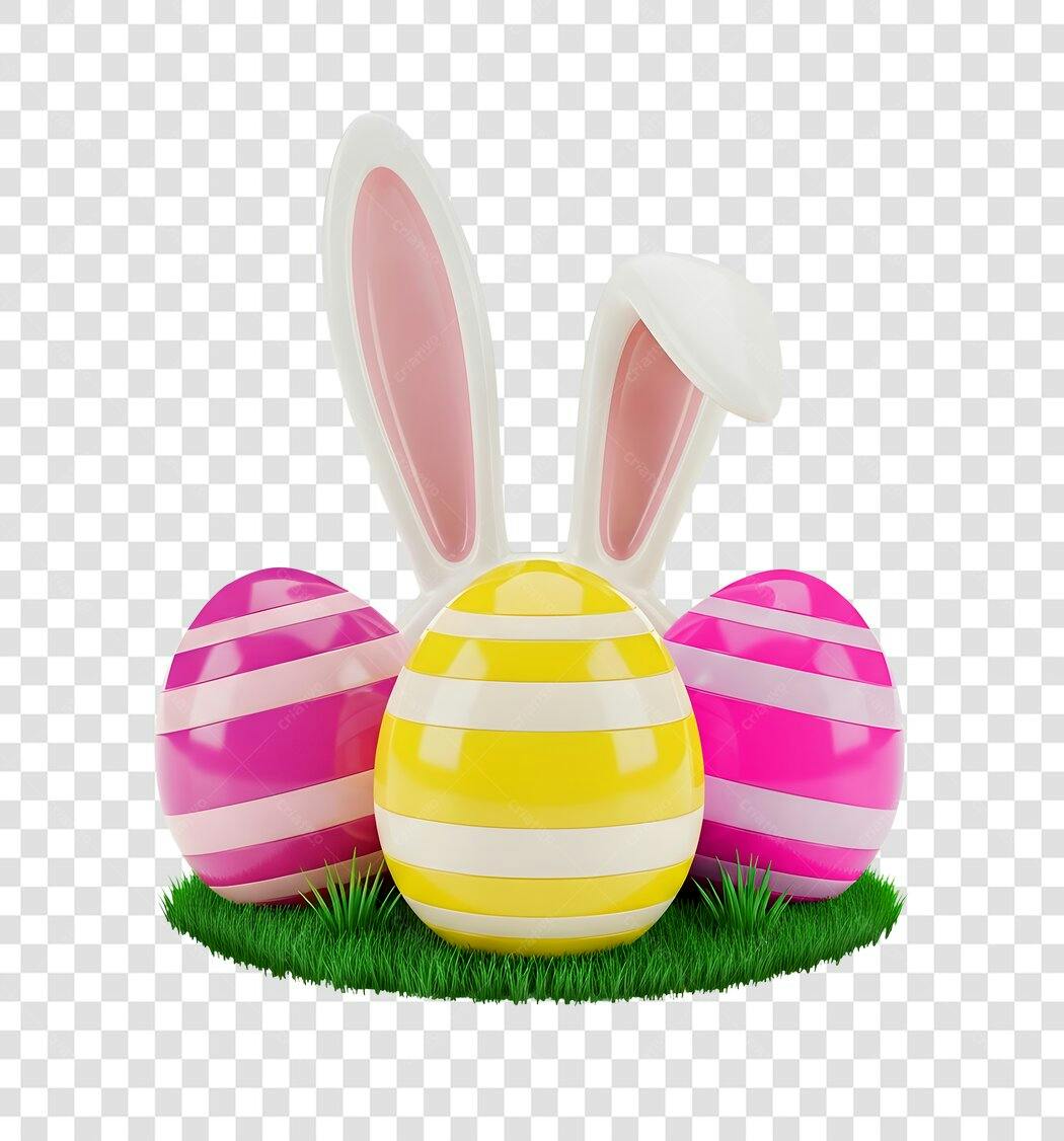 Elemento 3D Orelhas Coelhinho Páscoa Abril Ovos PNG Fundo Transparente