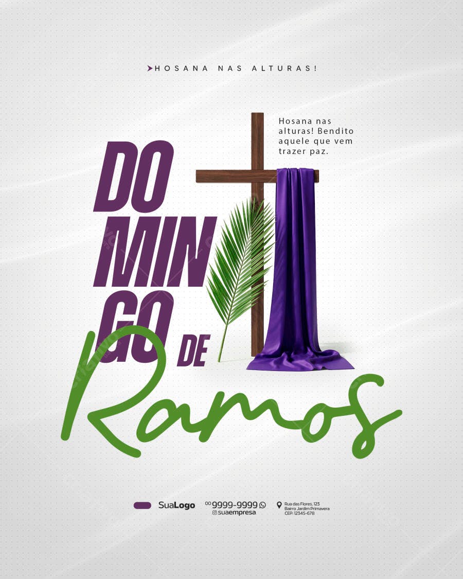 Post Instagram Domingo de Ramos Igreja Cristã PSD Editável