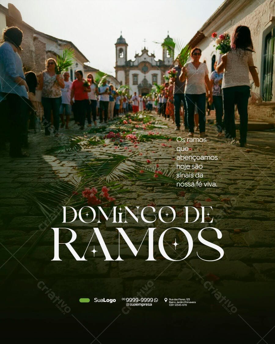 Post Instagram Domingo de Ramos Igreja Católica PSD Editável