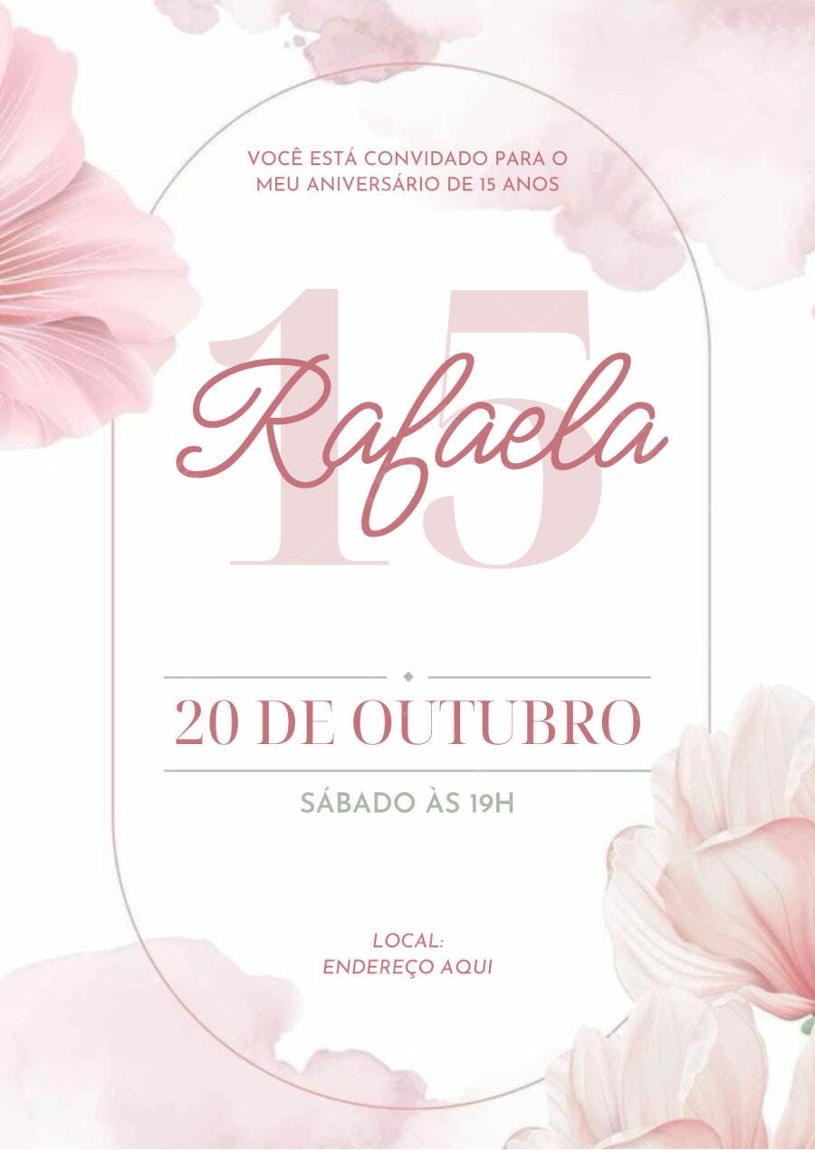 Convite Debutante 15 Anos Floral Rosa Aquarela Editável