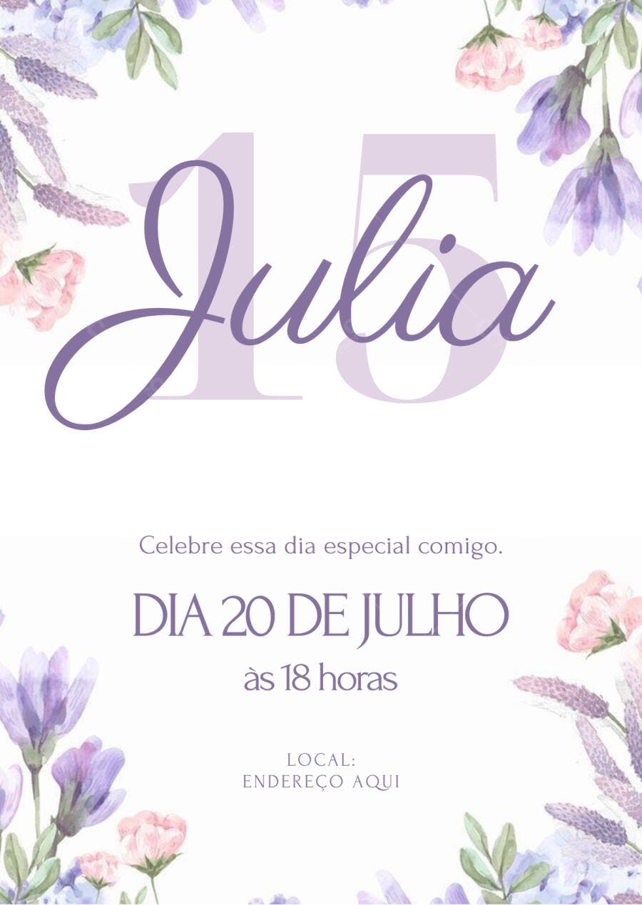 Convite Debutante Floral Lilás 15 Anos Editável