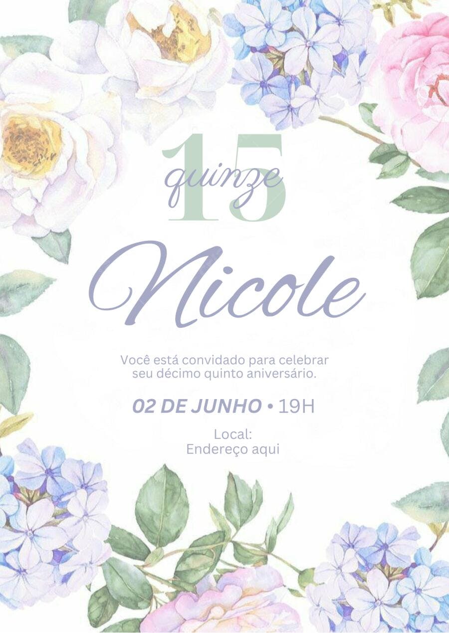 Convite Debutante 15 Anos Floral Aquarela Editável