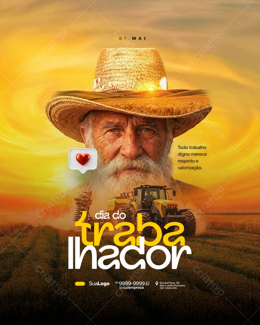 Post Dia do Trabalhador 1 de Maio PSD Editável
