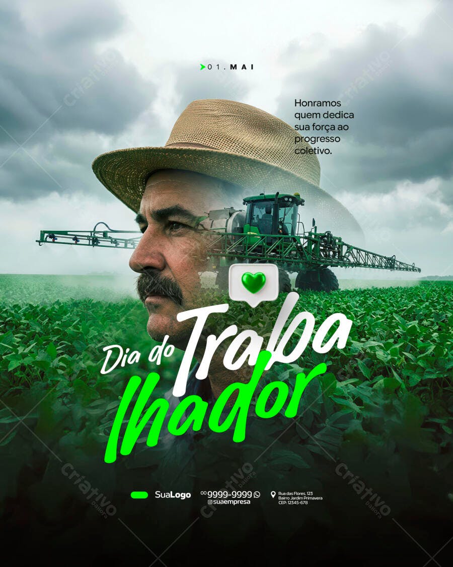 Post Instagram Dia do Trabalhador Agronegócio PSD Editável