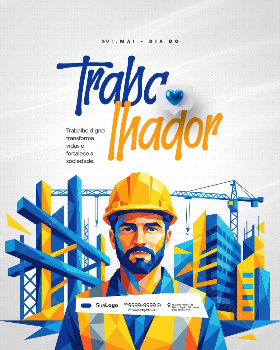 Post Dia do Trabalhador 1 de Maio Construção PSD Editável