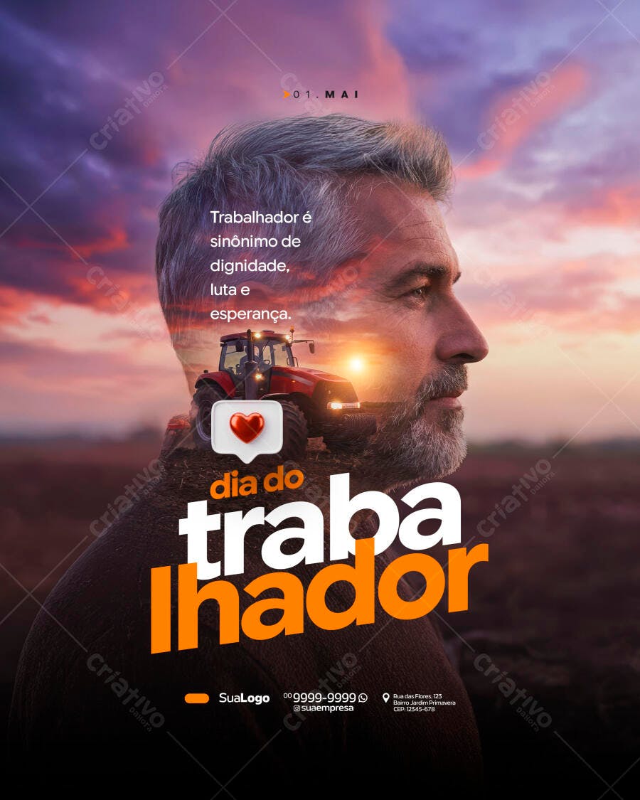 Post Dia do Trabalhador 1 de Maio PSD Editável