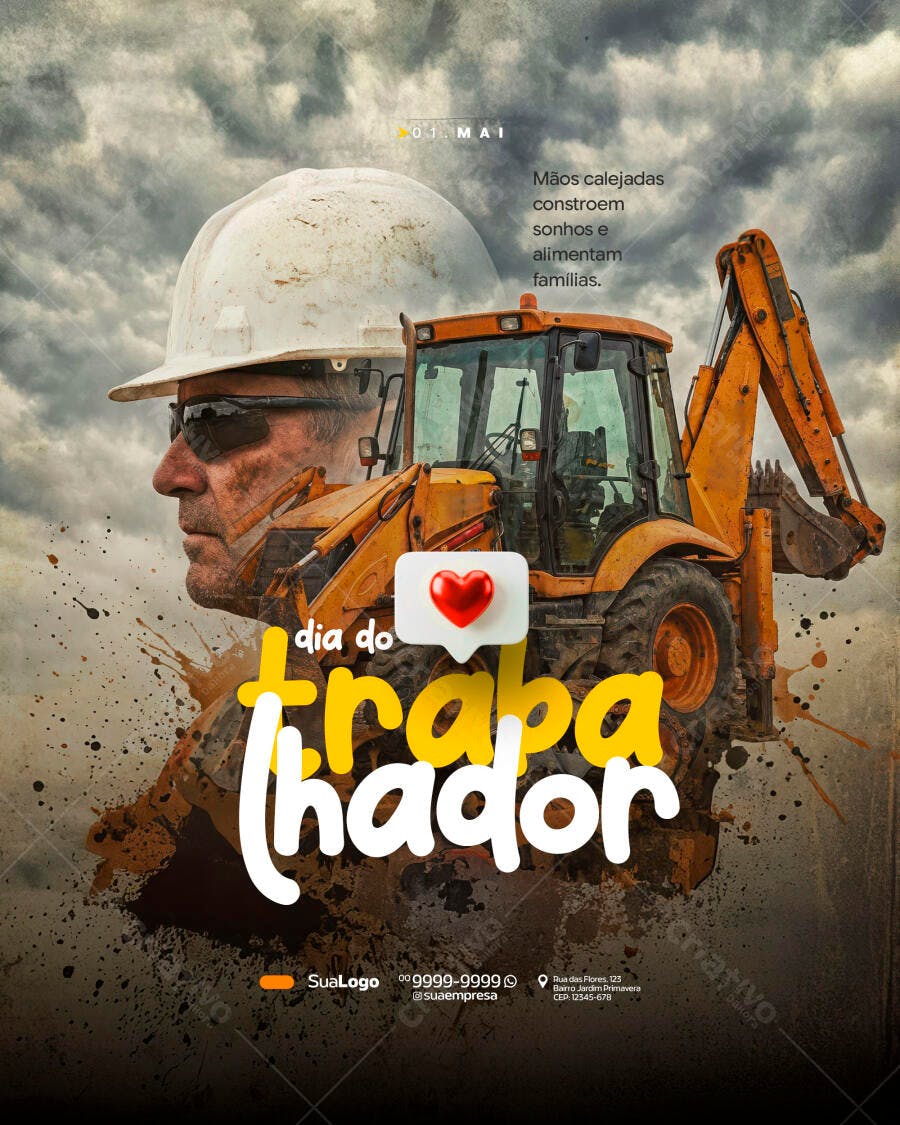 Post Dia do Trabalho 1 de Maio Construção PSD Editável