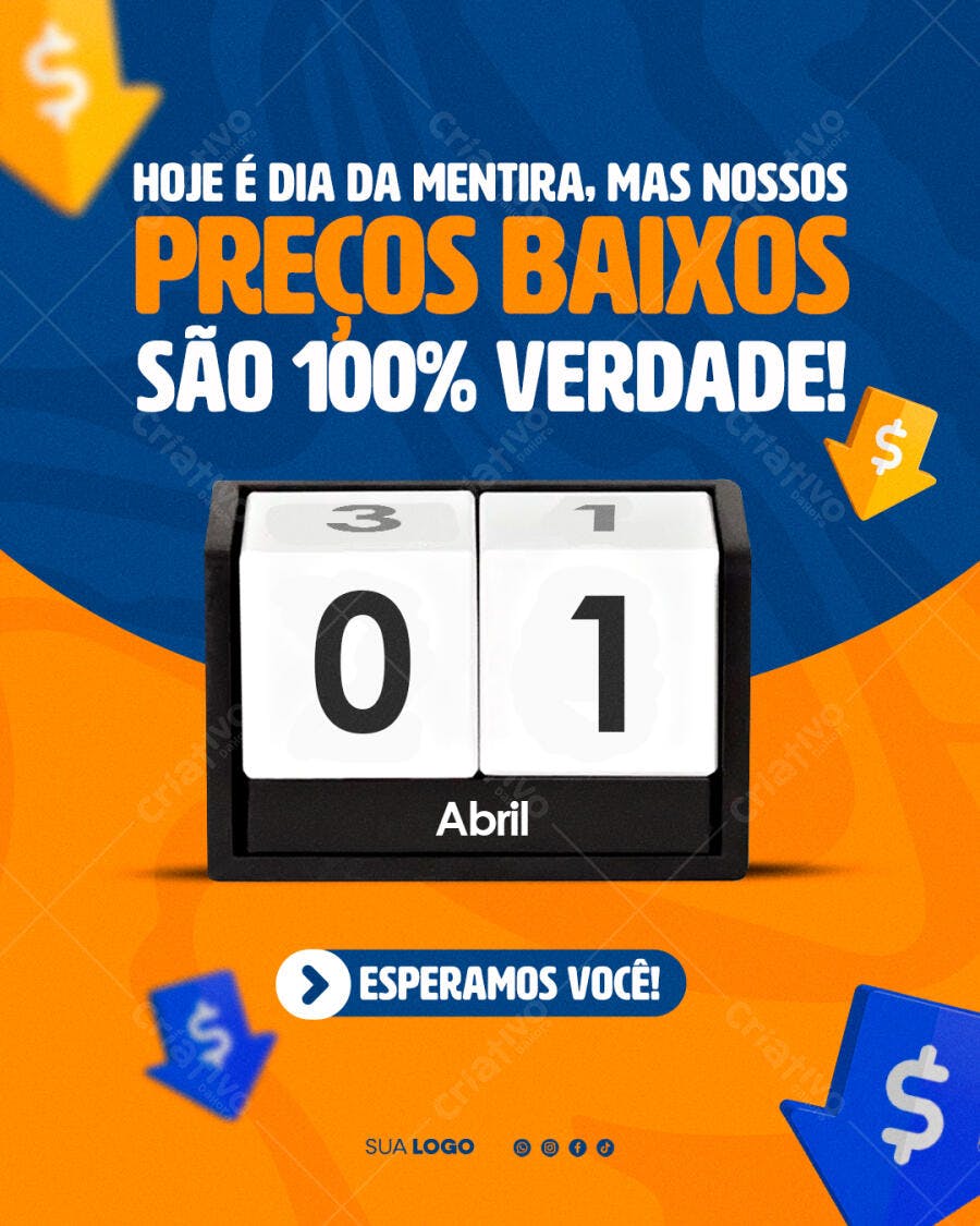 Post Instagram Dia da Mentira 1 de Abril Promoção PSD Editável