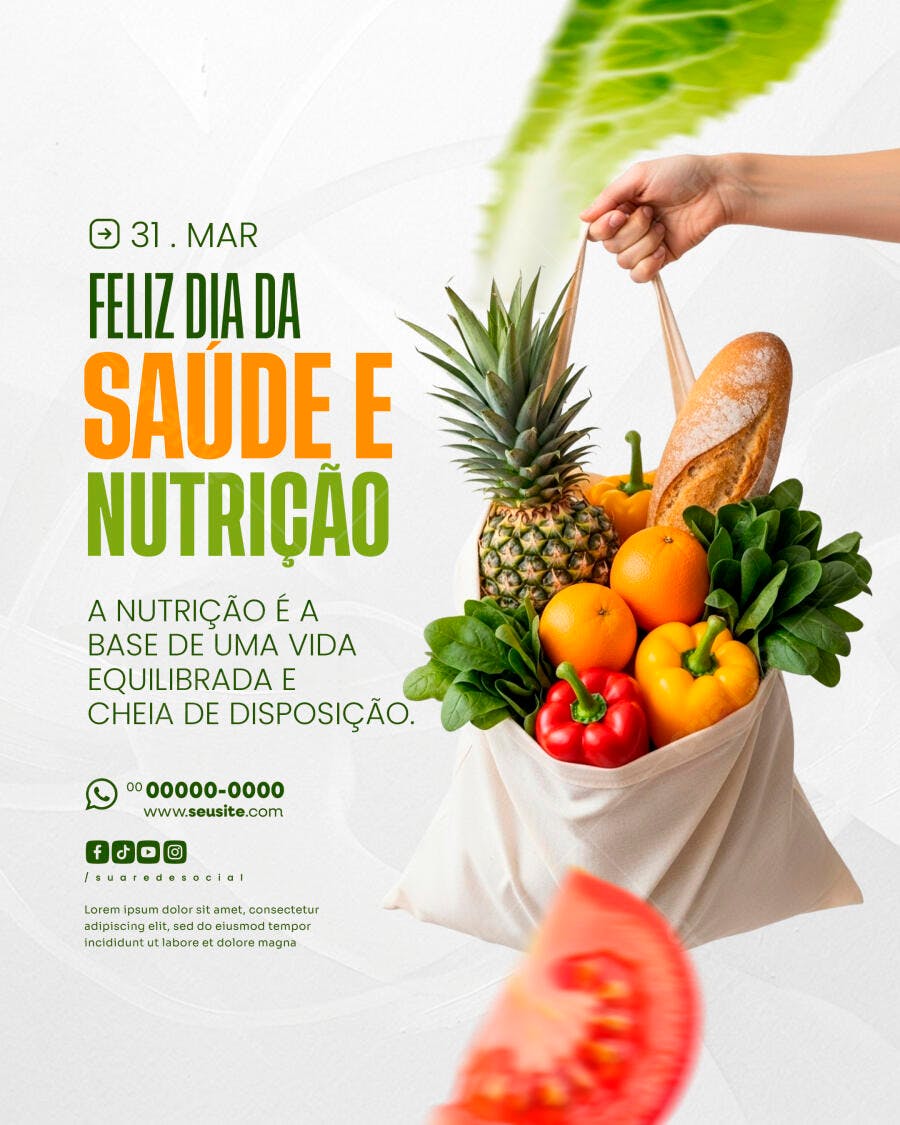 Post Instagram Dia da Saúde Nutrição PSD Editável