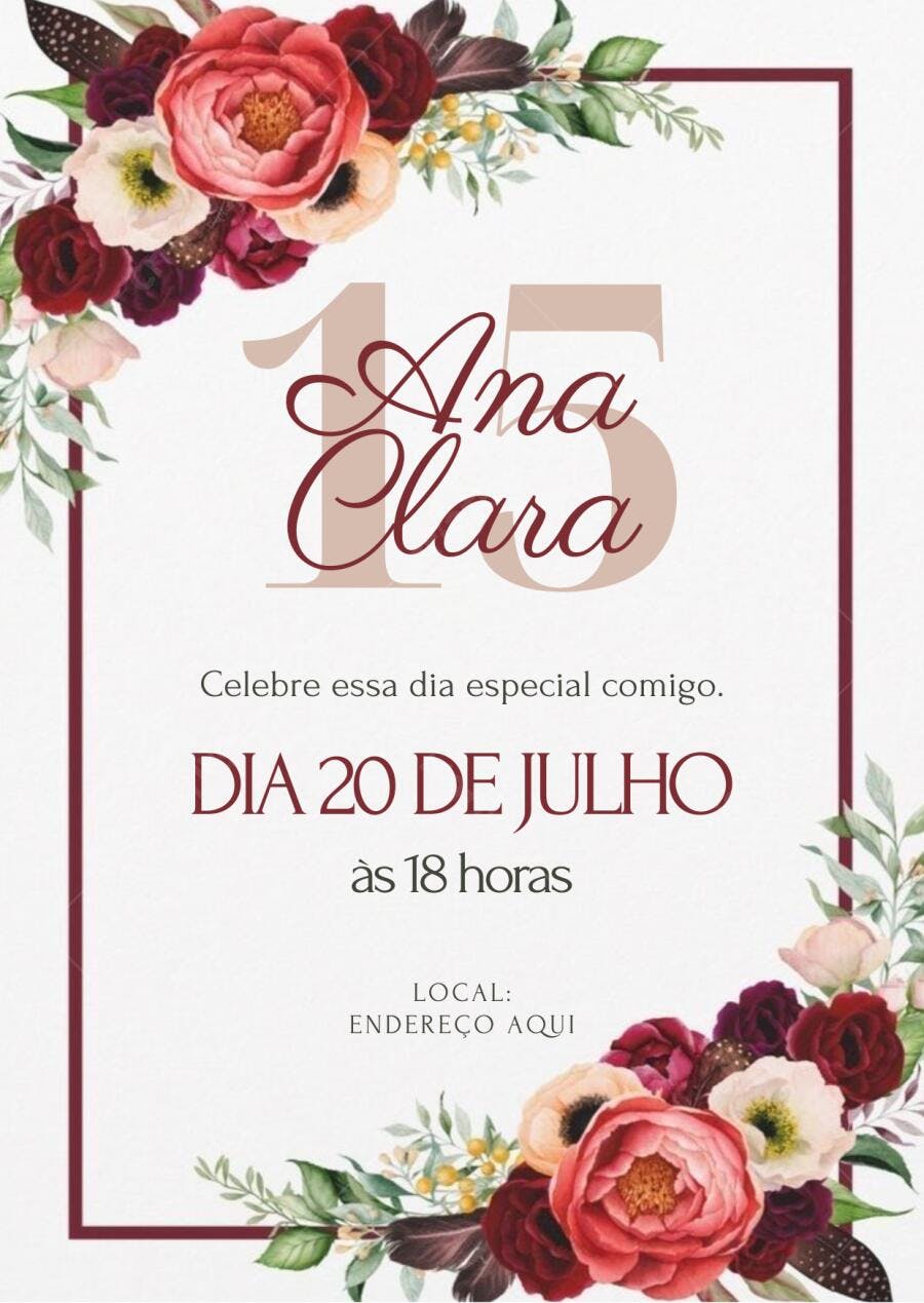 Convite Debutante 15 Anos Floral Marsala Editável